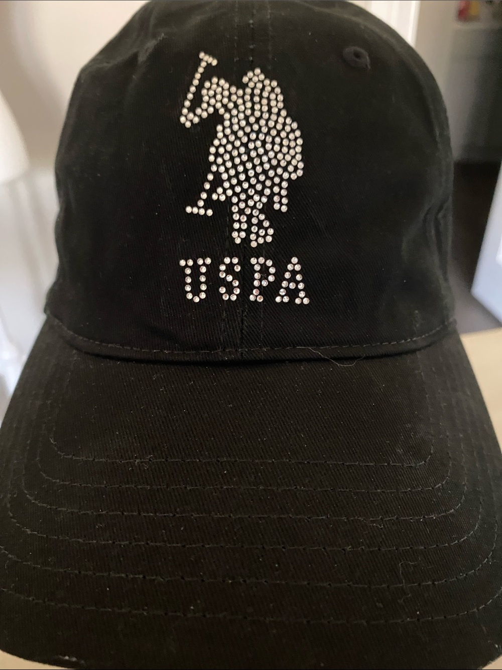 U.S. Polo Assn. Black Hat with Crystal Polo Player Logo